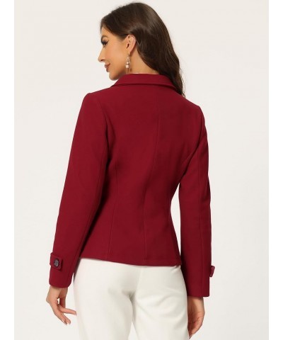 Women's Notched Lapel Double Breasted Pea Coat Dark Red $41.24 Coats