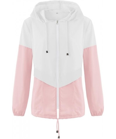 Womens Casual Jacket Waterproof Raincoat Lightweight Rain Jacket Hooded Windbreaker Outerwear with Pockets White/Pink $16.09 ...