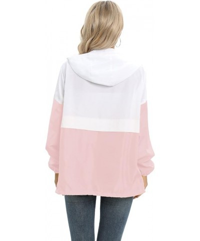 Womens Casual Jacket Waterproof Raincoat Lightweight Rain Jacket Hooded Windbreaker Outerwear with Pockets White/Pink $16.09 ...