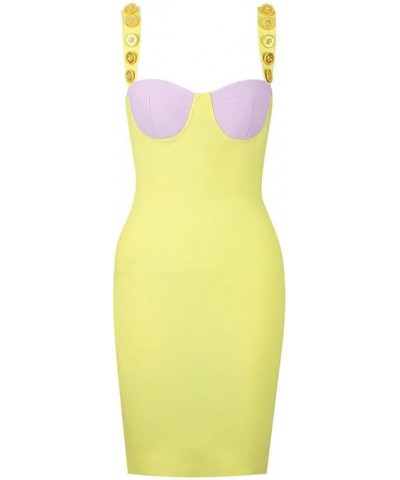 Women's Strap Cocktail Party Bandage Bodycon Dress Celebration Clubwear Wedding Guest Dresses B-yellow $40.69 Dresses