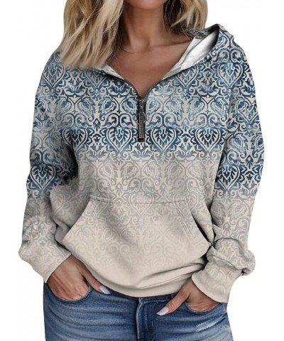 Womens Fashion Quarter Zip Outfits Clothes Half Zip Print Hoodies Cropped Tops Fleece Long Sleeve Sweatshirts 3-sky Blue $12....