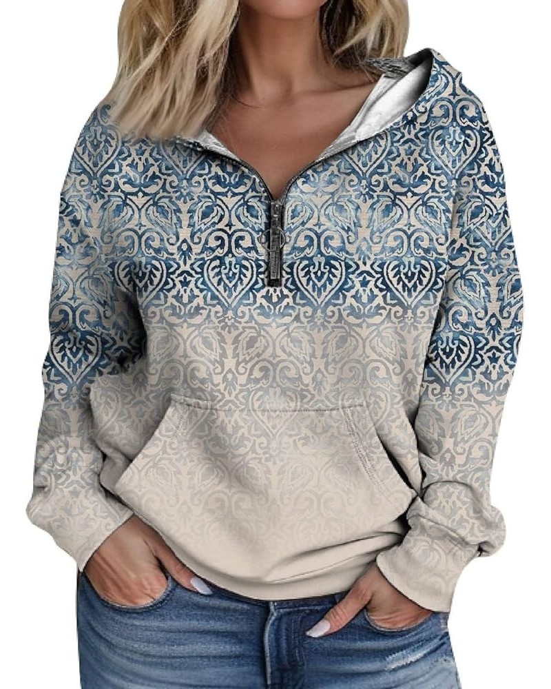 Womens Fashion Quarter Zip Outfits Clothes Half Zip Print Hoodies Cropped Tops Fleece Long Sleeve Sweatshirts 3-sky Blue $12....