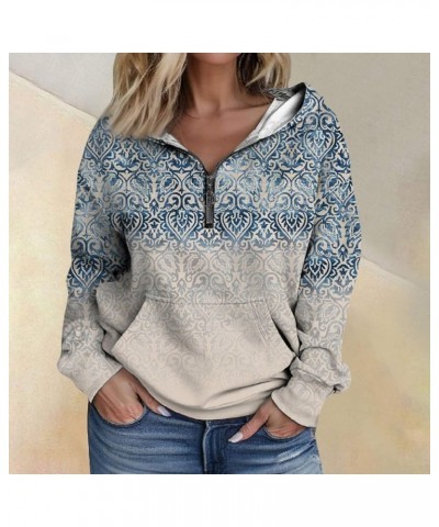 Womens Fashion Quarter Zip Outfits Clothes Half Zip Print Hoodies Cropped Tops Fleece Long Sleeve Sweatshirts 3-sky Blue $12....