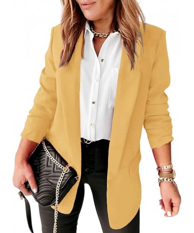 Women's 2023 Fall Casual Blazers Long Sleeve Open Front Blazers Work Office Jacket Blazer Yellow $23.82 Blazers