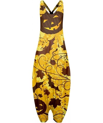 2023 Halloween Plus Size Pumpkin Printed Overalls for Womens fall Fashion Baggy Pants Loose Fit Jumpsuit Boho Overall 08-gold...