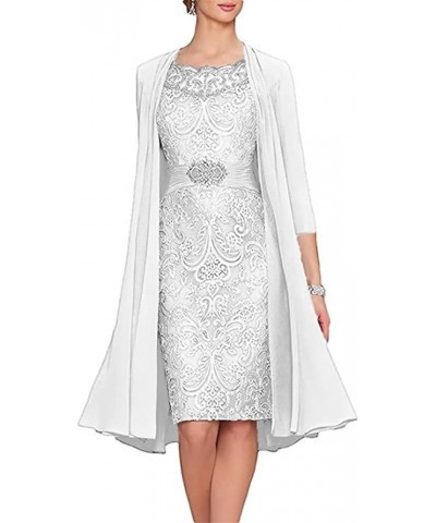 2 Pieces Tea Length Mother of The Bride Dresses for Wedding Beaded Lace Appliques Formal Evening Gowns with Jacket White $46....