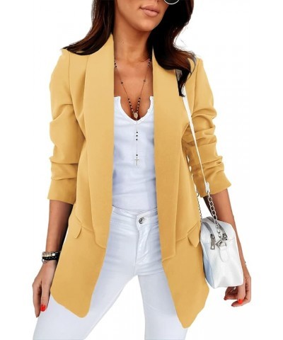 Women's 2023 Fall Casual Blazers Long Sleeve Open Front Blazers Work Office Jacket Blazer Yellow $23.82 Blazers