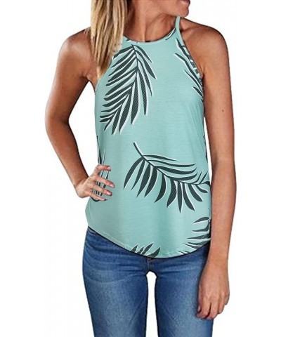 Women's Casual Halter Top Spaghetti Strap Floral Print Tank Tops Camis Shirt Green Leaf $14.49 Tanks