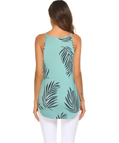 Women's Casual Halter Top Spaghetti Strap Floral Print Tank Tops Camis Shirt Green Leaf $14.49 Tanks