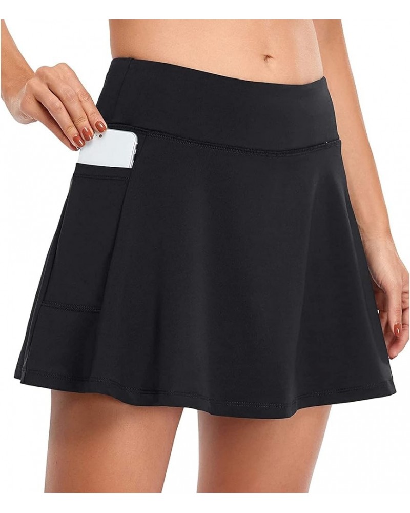 Tennis Skirts for Women Elastic Athletic Golf Skorts with Pockets Black $6.59 Skorts