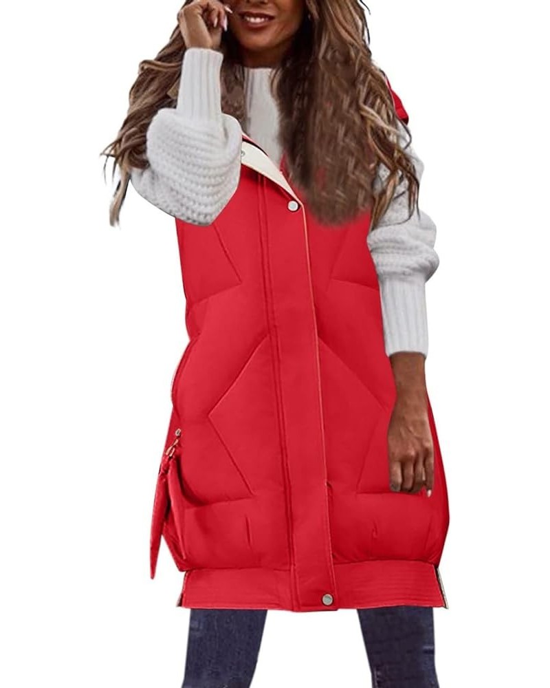 Puffer Vest for Women Long Quilted Down Jackets Vest With Hoodie Sleeveless Winter Padded Jacket Coat Puffy Outerwear Oversiz...