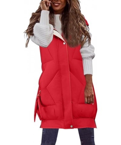 Puffer Vest for Women Long Quilted Down Jackets Vest With Hoodie Sleeveless Winter Padded Jacket Coat Puffy Outerwear Oversiz...