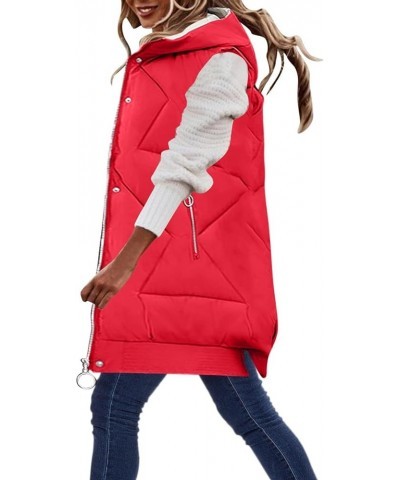 Puffer Vest for Women Long Quilted Down Jackets Vest With Hoodie Sleeveless Winter Padded Jacket Coat Puffy Outerwear Oversiz...