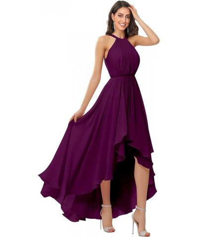 Women's Halter Chiffon Bridesmaid Dresses High Low for Wedding A-Line Pleated Formal Gown with Pockets Plum $31.34 Dresses