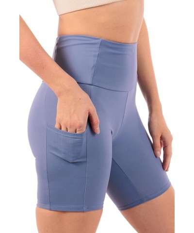 OFENTI High Waisted Yoga Shorts with Pockets Super Soft Biker Shorts for Workout Gym Running Shorts 8" Steel Blue $14.15 Acti...