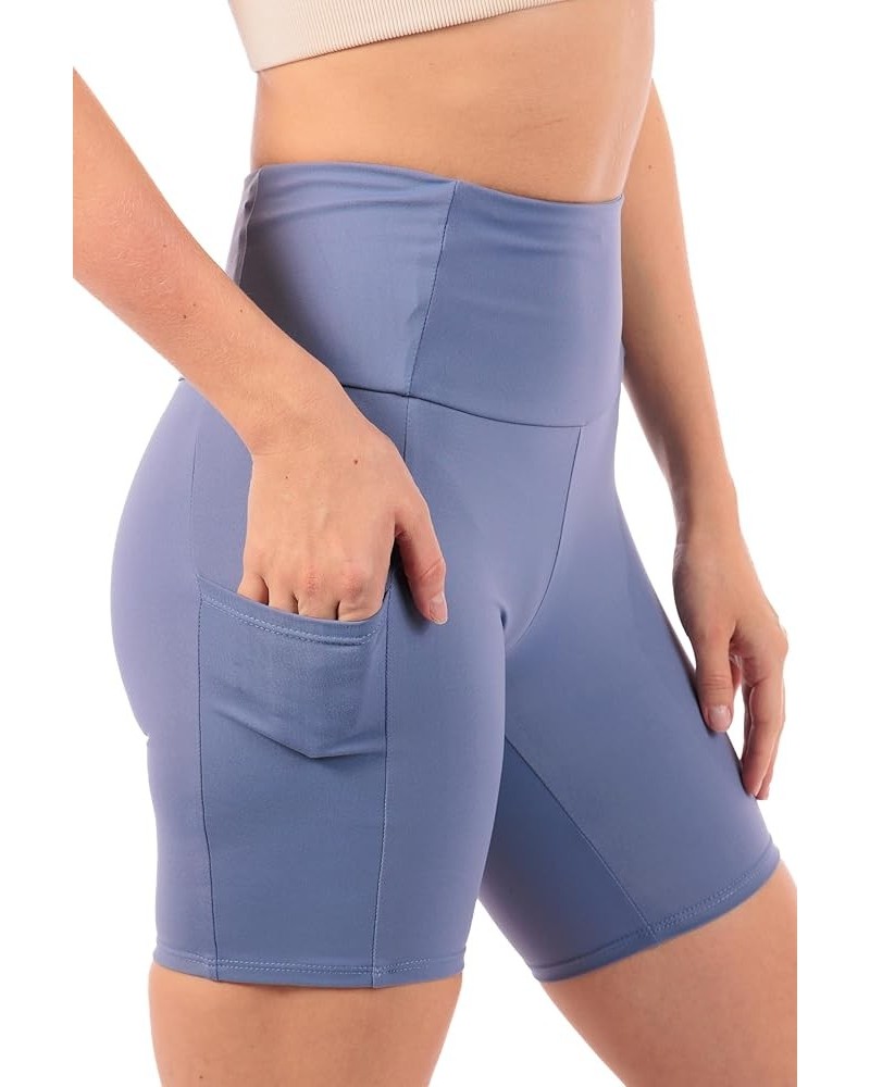 OFENTI High Waisted Yoga Shorts with Pockets Super Soft Biker Shorts for Workout Gym Running Shorts 8" Steel Blue $14.15 Acti...