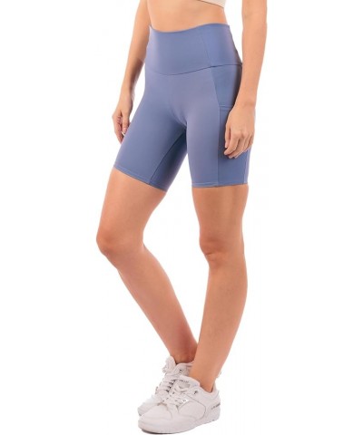 OFENTI High Waisted Yoga Shorts with Pockets Super Soft Biker Shorts for Workout Gym Running Shorts 8" Steel Blue $14.15 Acti...