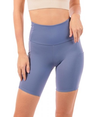 OFENTI High Waisted Yoga Shorts with Pockets Super Soft Biker Shorts for Workout Gym Running Shorts 8" Steel Blue $14.15 Acti...