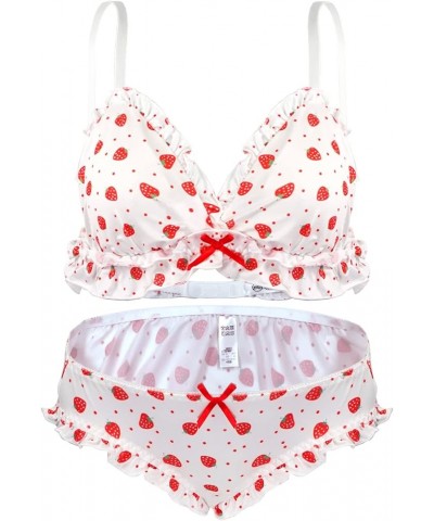 Women Cute Lingerie Set Sweet Strawberry Bikini Wirless Bra and Panty - 100% Cotton Strawberry $10.25 Swimsuits