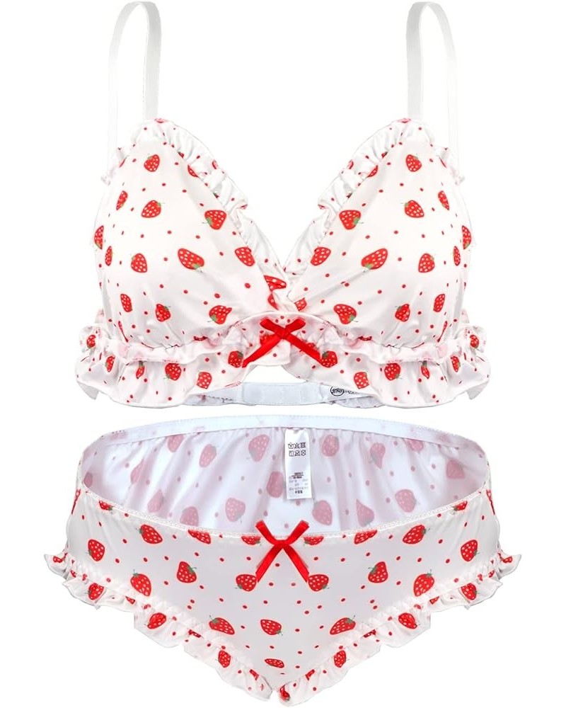 Women Cute Lingerie Set Sweet Strawberry Bikini Wirless Bra and Panty - 100% Cotton Strawberry $10.25 Swimsuits