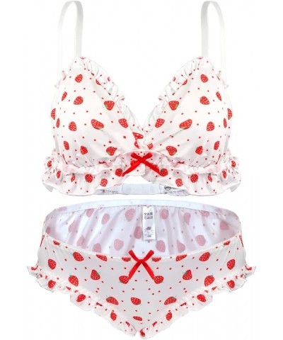 Women Cute Lingerie Set Sweet Strawberry Bikini Wirless Bra and Panty - 100% Cotton Strawberry $10.25 Swimsuits