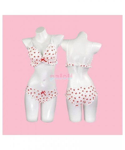 Women Cute Lingerie Set Sweet Strawberry Bikini Wirless Bra and Panty - 100% Cotton Strawberry $10.25 Swimsuits