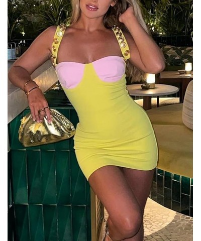 Women's Strap Cocktail Party Bandage Bodycon Dress Celebration Clubwear Wedding Guest Dresses B-yellow $40.69 Dresses