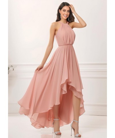 Women's Halter Chiffon Bridesmaid Dresses High Low for Wedding A-Line Pleated Formal Gown with Pockets Plum $31.34 Dresses