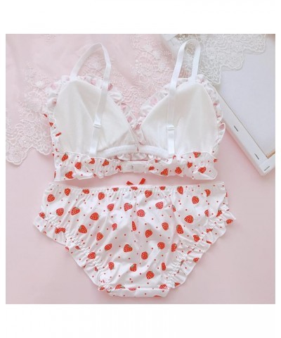 Women Cute Lingerie Set Sweet Strawberry Bikini Wirless Bra and Panty - 100% Cotton Strawberry $10.25 Swimsuits