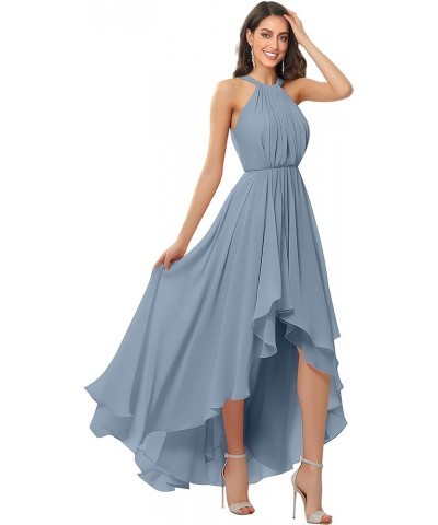 Women's Halter Chiffon Bridesmaid Dresses High Low for Wedding A-Line Pleated Formal Gown with Pockets Plum $31.34 Dresses