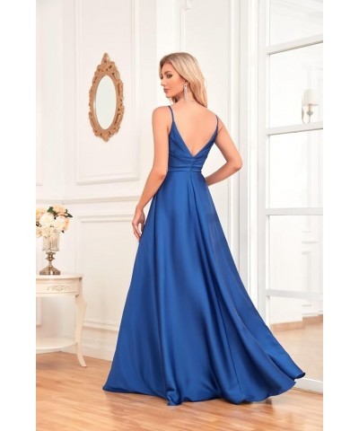 Women's Spaghetti Strap Satin Prom Dresses Long with Slit Ruched V-Neck Bridesmaid Dresses for Wedding Ivory $23.03 Dresses