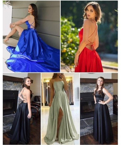 Women's Long Satin Bridesmaid Dresses with Slit Spaghetti Strap Prom Dress A Line Formal Ball Gowns with Pockets Coral $25.38...