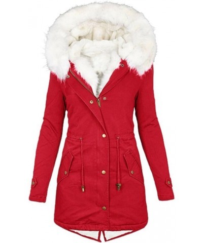 Womens Coats Fall Winter Warm Sherpa Full Zip Casual Drawstring Hooded Cardigans Parka Faux Suede Long Pea Coat J05 Red $21.2...