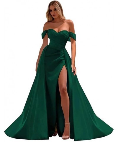 Off The Shoulder Prom Dress Mermaid Ruched Split Ball Gowns for Women Prom Dresses Long Satin Dark Green B $25.30 Dresses