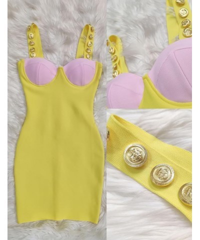 Women's Strap Cocktail Party Bandage Bodycon Dress Celebration Clubwear Wedding Guest Dresses B-yellow $40.69 Dresses