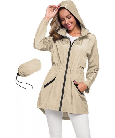 Women's Long Raincoat with Hood Outdoor Lightweight Windbreaker Rain Jacket Waterproof Apricot $20.78 Coats