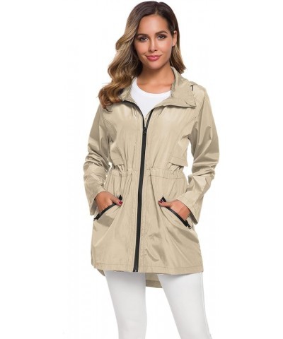 Women's Long Raincoat with Hood Outdoor Lightweight Windbreaker Rain Jacket Waterproof Apricot $20.78 Coats