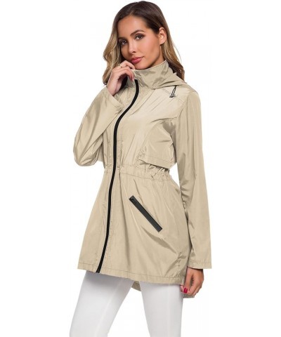 Women's Long Raincoat with Hood Outdoor Lightweight Windbreaker Rain Jacket Waterproof Apricot $20.78 Coats