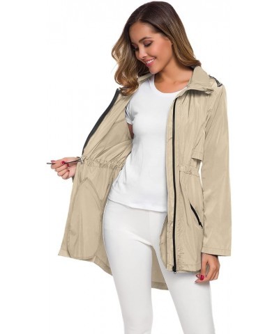 Women's Long Raincoat with Hood Outdoor Lightweight Windbreaker Rain Jacket Waterproof Apricot $20.78 Coats