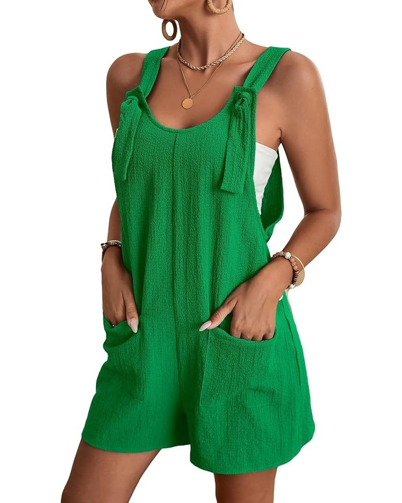 Women's Summer Shorts Overalls Rompers Sleeveless Jumpsuits with Adjustable Strap Knot Front Patched Pockets Solid Green $19....