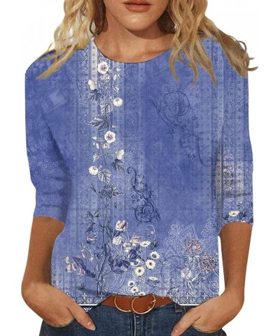 3/4 Length Sleeve Womens Tops Ethnic Floral Slim Cute Tops Crewneck Slim Fit Half Sleeve Shirts Spring Blouse A-blue $7.66 Bl...