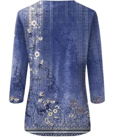 3/4 Length Sleeve Womens Tops Ethnic Floral Slim Cute Tops Crewneck Slim Fit Half Sleeve Shirts Spring Blouse A-blue $7.66 Bl...