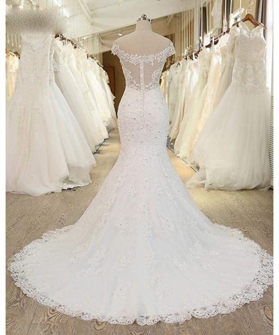 2021 Women's Off The Shoulder Lace Mermaid Wedding Dresses with Train Bridal Ball Gown for Bride Plus Size Ivory $12.08 Dresses