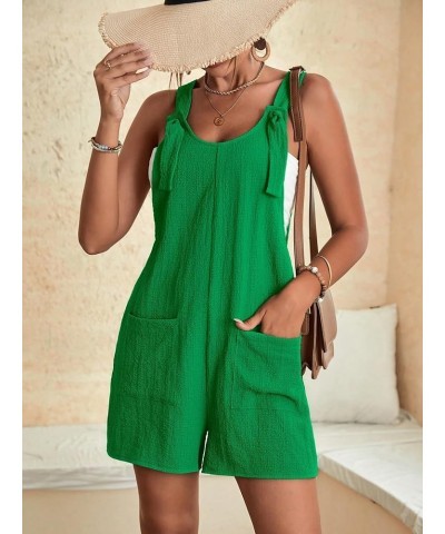 Women's Summer Shorts Overalls Rompers Sleeveless Jumpsuits with Adjustable Strap Knot Front Patched Pockets Solid Green $19....