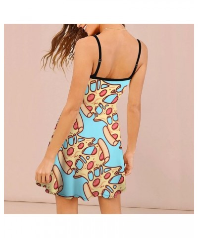 Women's Summer Dresses Strap Backless Sleeveless Spaghetti Strap Swing Dress Funny Pizza Sky Blue $12.71 Dresses