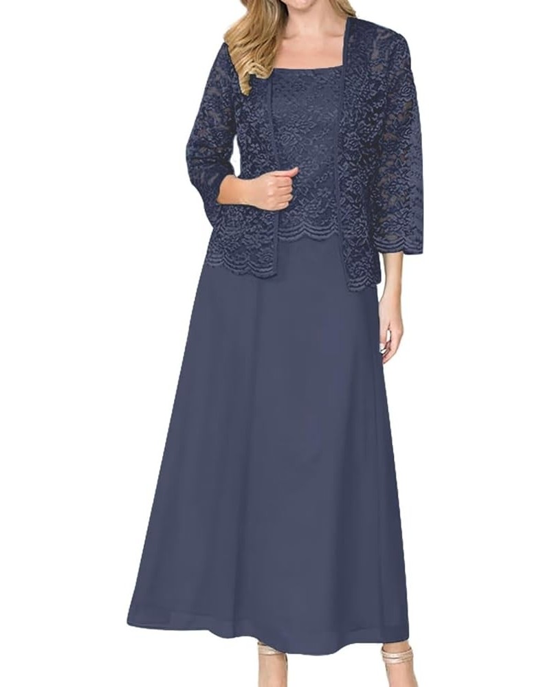 2 Pcs Mother of The Bride Dresses for Wedding 3/4 Long Sleeve Formal Evening Gown with Jackets Stormy $29.24 Dresses