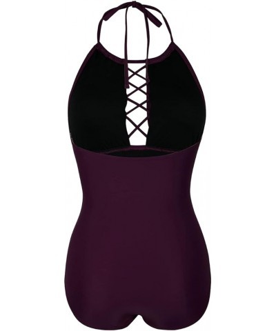 Women's One Piece Swimsuits High Neck Cutout Ruched Tummy Control Swimwear Deep Merlot $22.22 Swimsuits