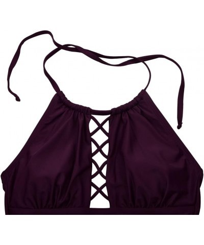 Women's One Piece Swimsuits High Neck Cutout Ruched Tummy Control Swimwear Deep Merlot $22.22 Swimsuits