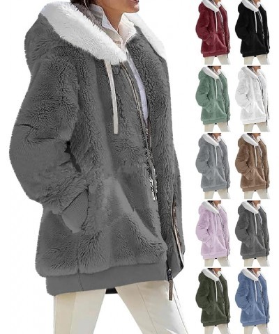 Womens Winter Fuzzy Fleece Jacket Hooded Full Zip Wool Padded Coat Sherpa Hoodie Lined Jacket Outerwear with Pockets Army Gre...