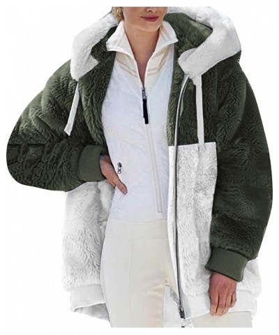 Womens Winter Fuzzy Fleece Jacket Hooded Full Zip Wool Padded Coat Sherpa Hoodie Lined Jacket Outerwear with Pockets Army Gre...